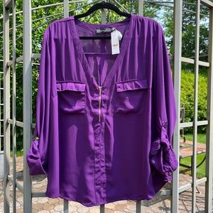 NWT NY&Co Half-Zip Rolled Sleeve Top - Size XXL